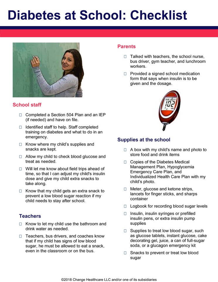 Diabetes: School: Checklist