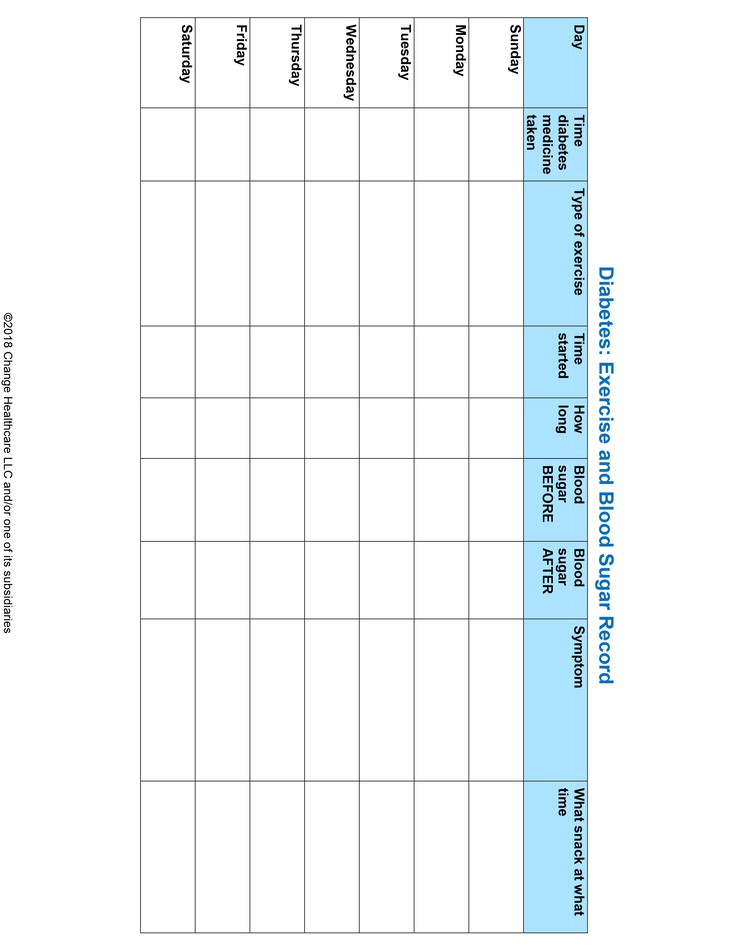 Diabetes: Exercise and Blood Sugar Record: Illustration